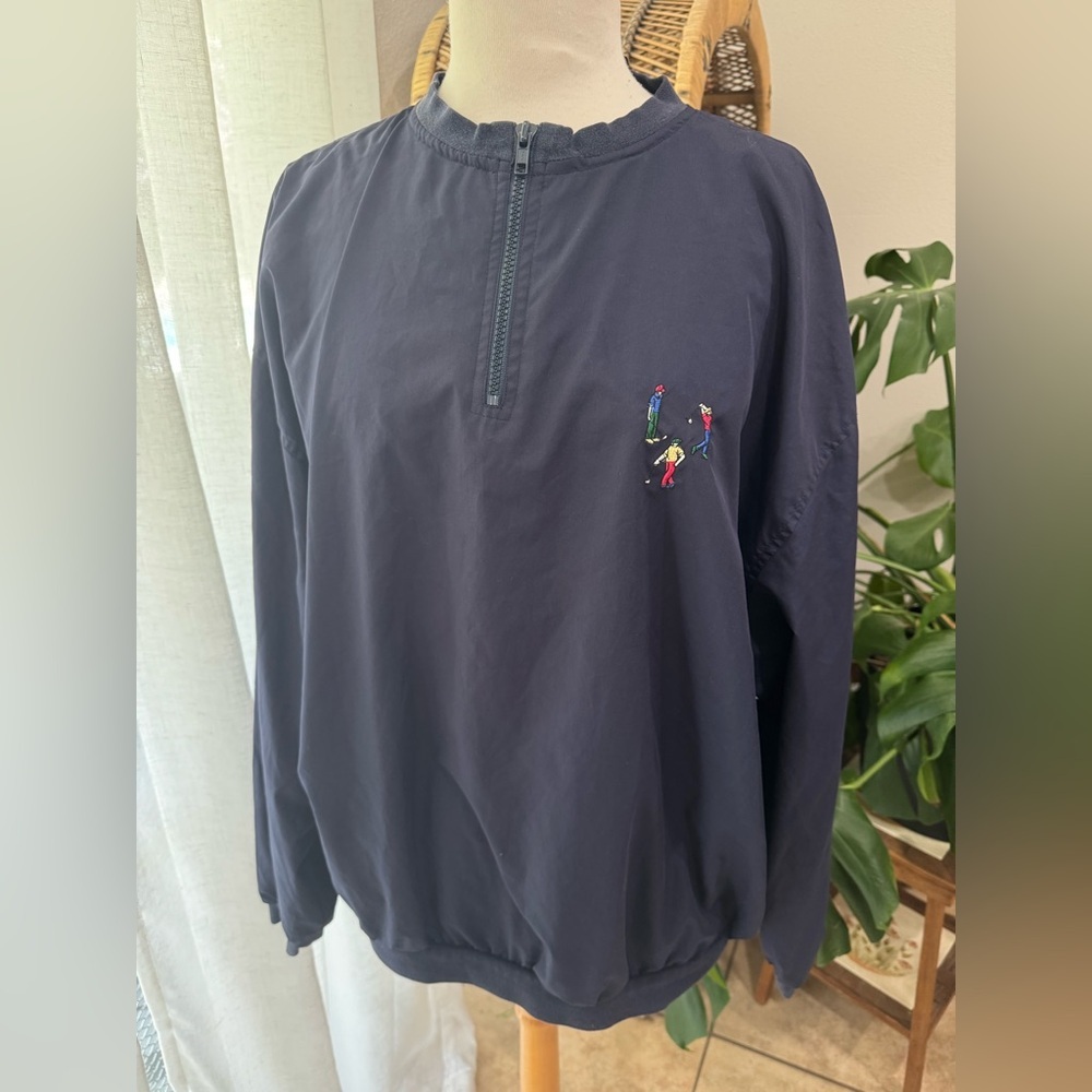 Vintage golf pivot windbreaker Navy Pullover with Embroidered golfers‎